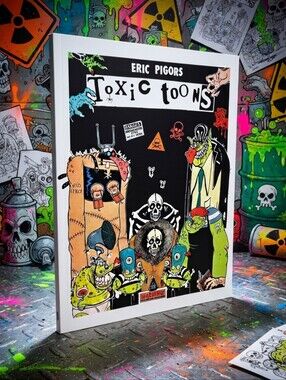 1999 Auotgraphed Toxic Toons Illustration Print Book by Eric Pigors Weird Silly